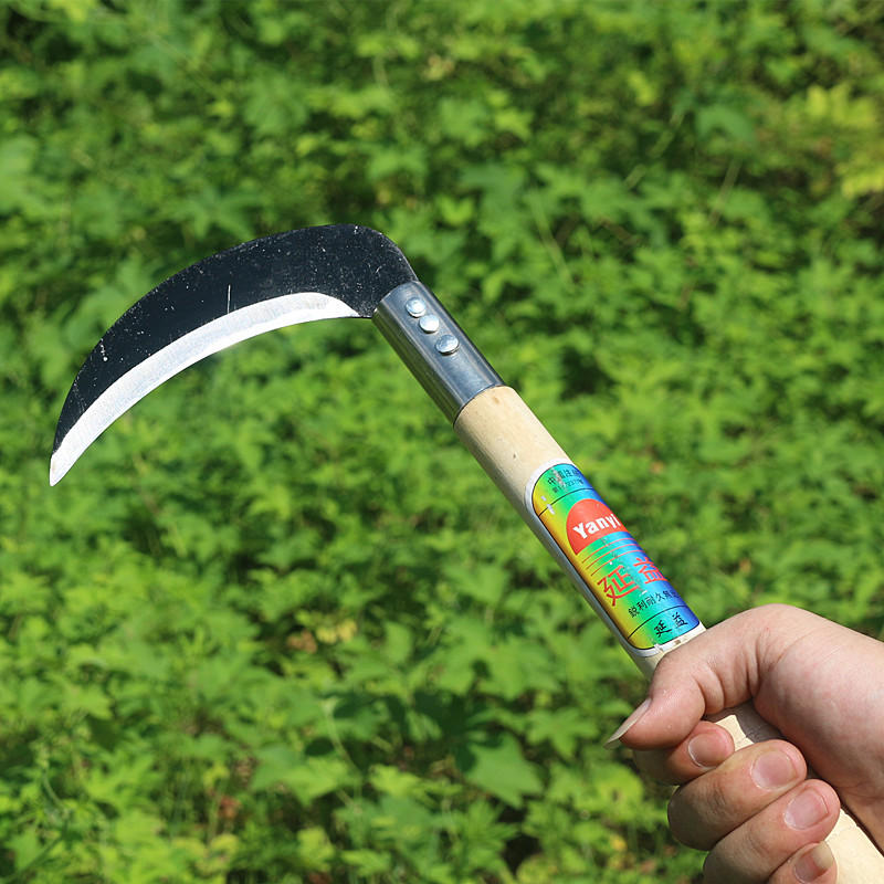 现货批发延益锰钢木柄镰刀窄扇小镰刀割草刀收稻谷割小麦农用工具