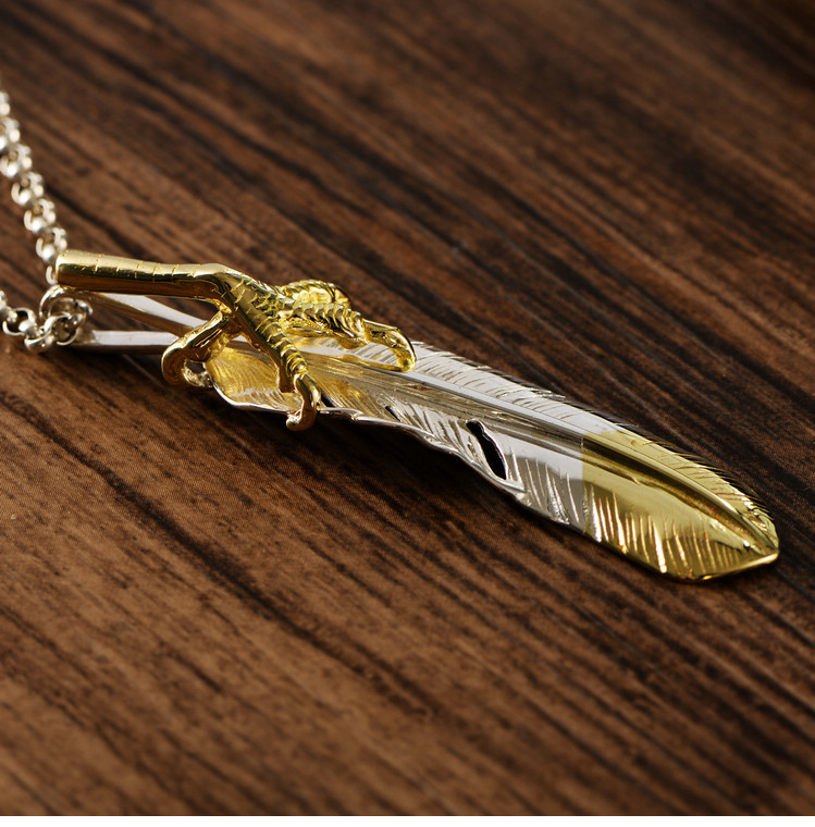 小黑银饰批发s925纯银日韩鹰爪羽毛吊坠潮男单品配饰百搭挂坠首饰