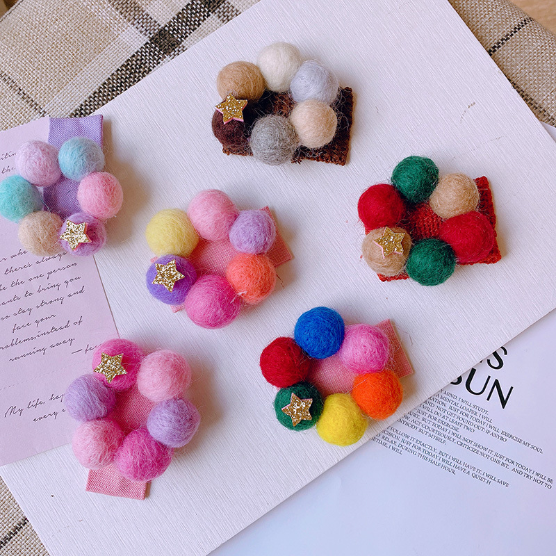 ins网红彩色圣诞羊毛毡撞色球球发夹发卡发饰韩