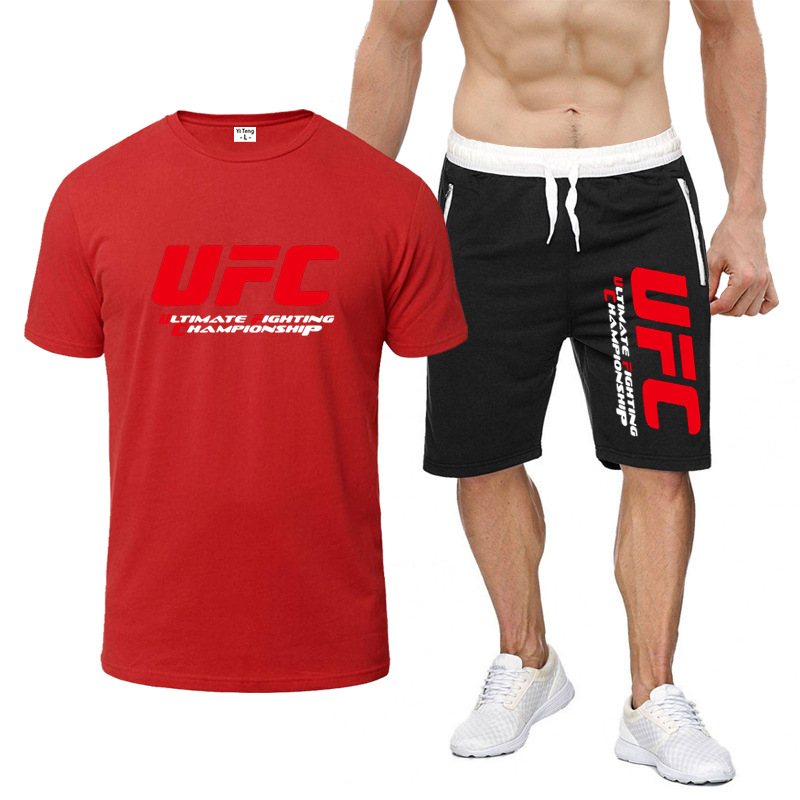 UFC Europe and America Cross Border Summer Cotton Men's T-shirt Casual Fitness Men's Short-Sleeved T-shirt + Sports Shorts Suit
