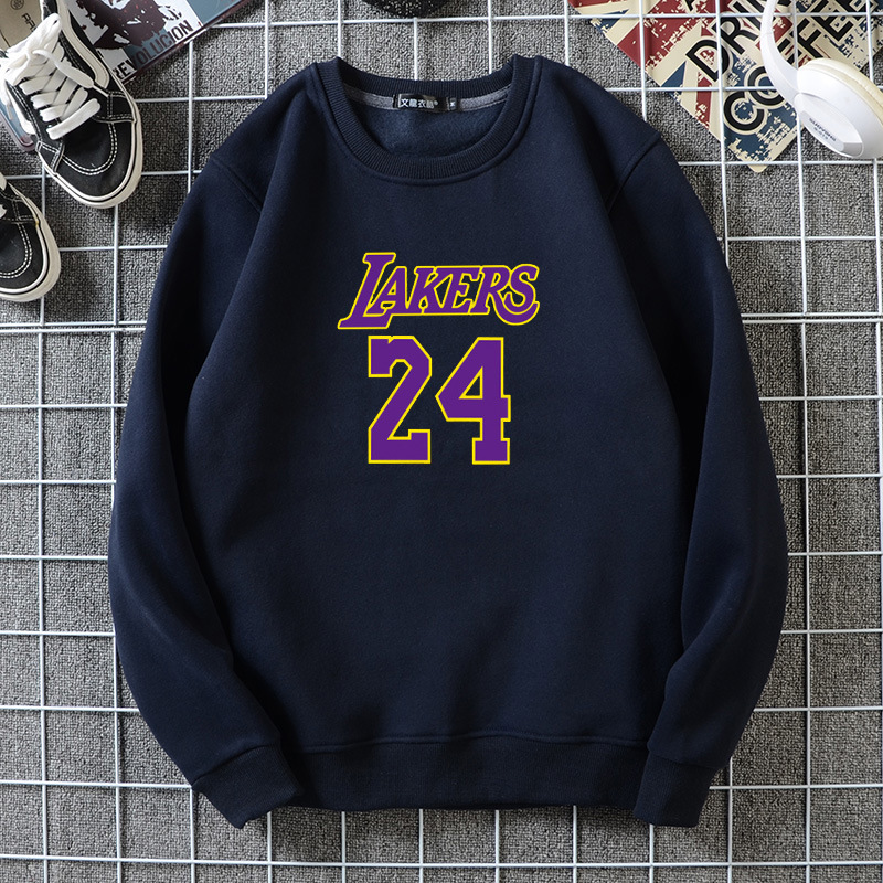 篮球卫衣男冬季圆领无帽加绒保暖加厚运动湖人科比球衣潮一件代发