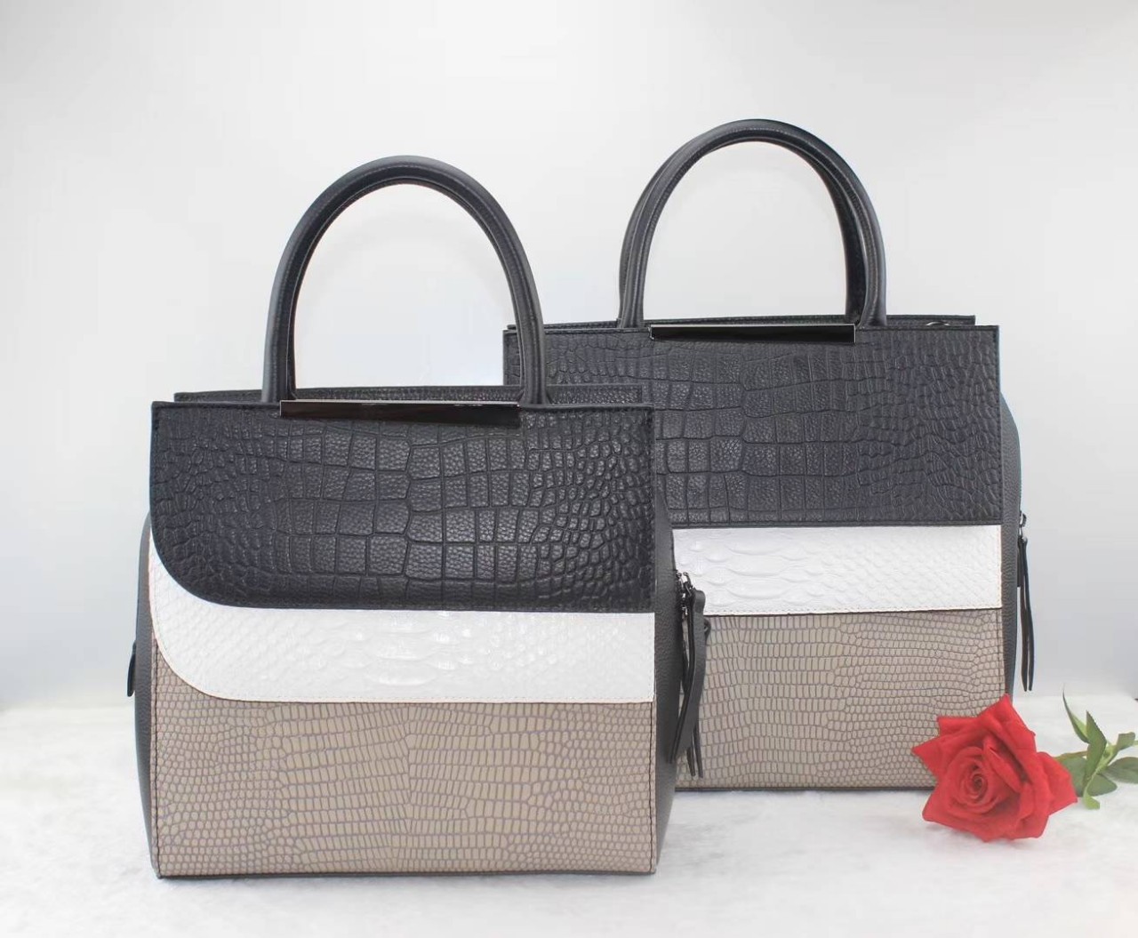 gfg头层牛皮蜥蜴纹高级写字楼撞色商务女包