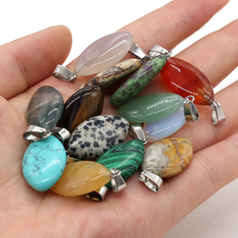 精美天然石头马眼形半宝石吊坠 用于diy饰品配件手工首饰制作批发