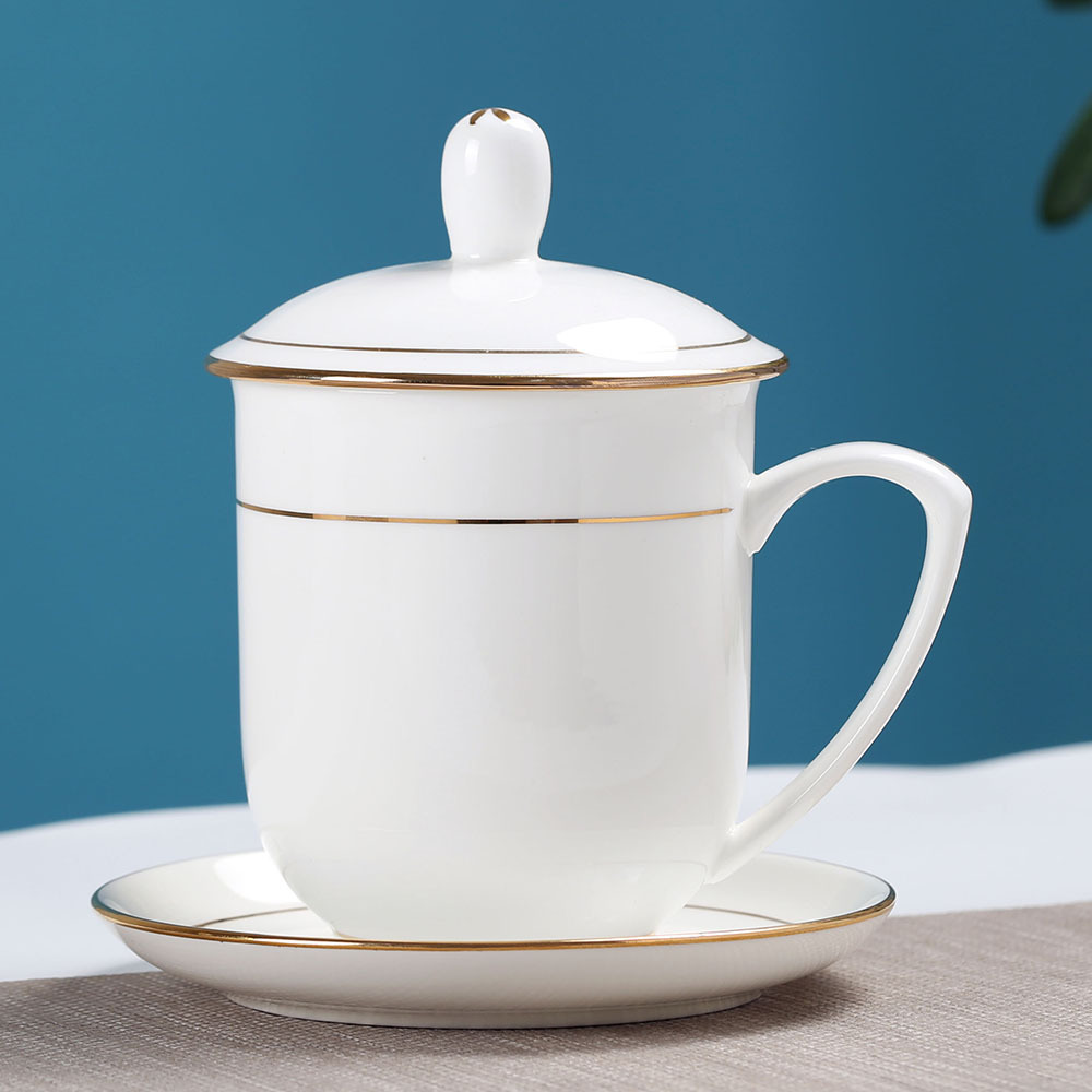 景德镇会议杯子办公室陶瓷茶杯带把手盖陶瓷刻字家用定制水杯logo