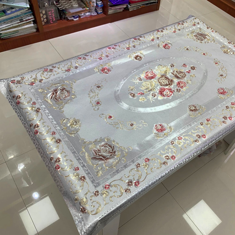新款烫金欧式桌布防水防油网红地摊烫金桌布对花家用商用pvc桌布
