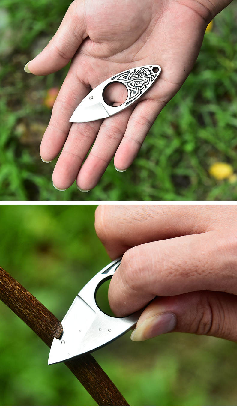 厂家直销指环刀d2钢一体小刀 便携带户外防身小刀 高硬度小直刀
