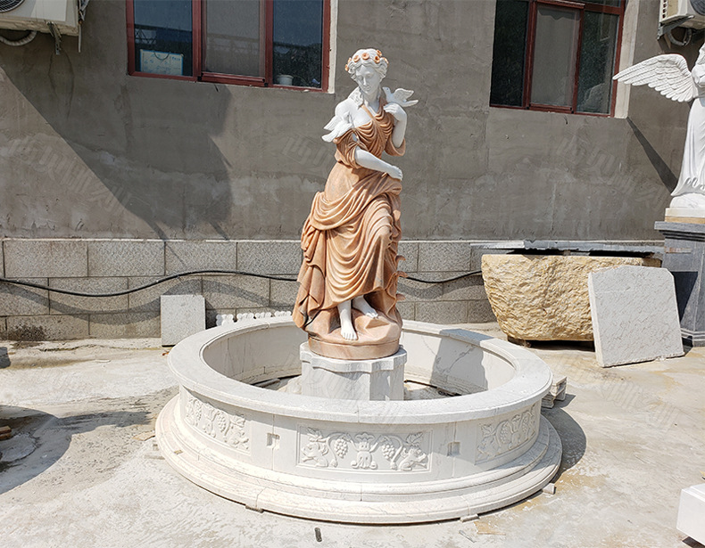 工厂现货欧式人物雕刻花园流水景观喷泉 定制美女造型大理石喷泉