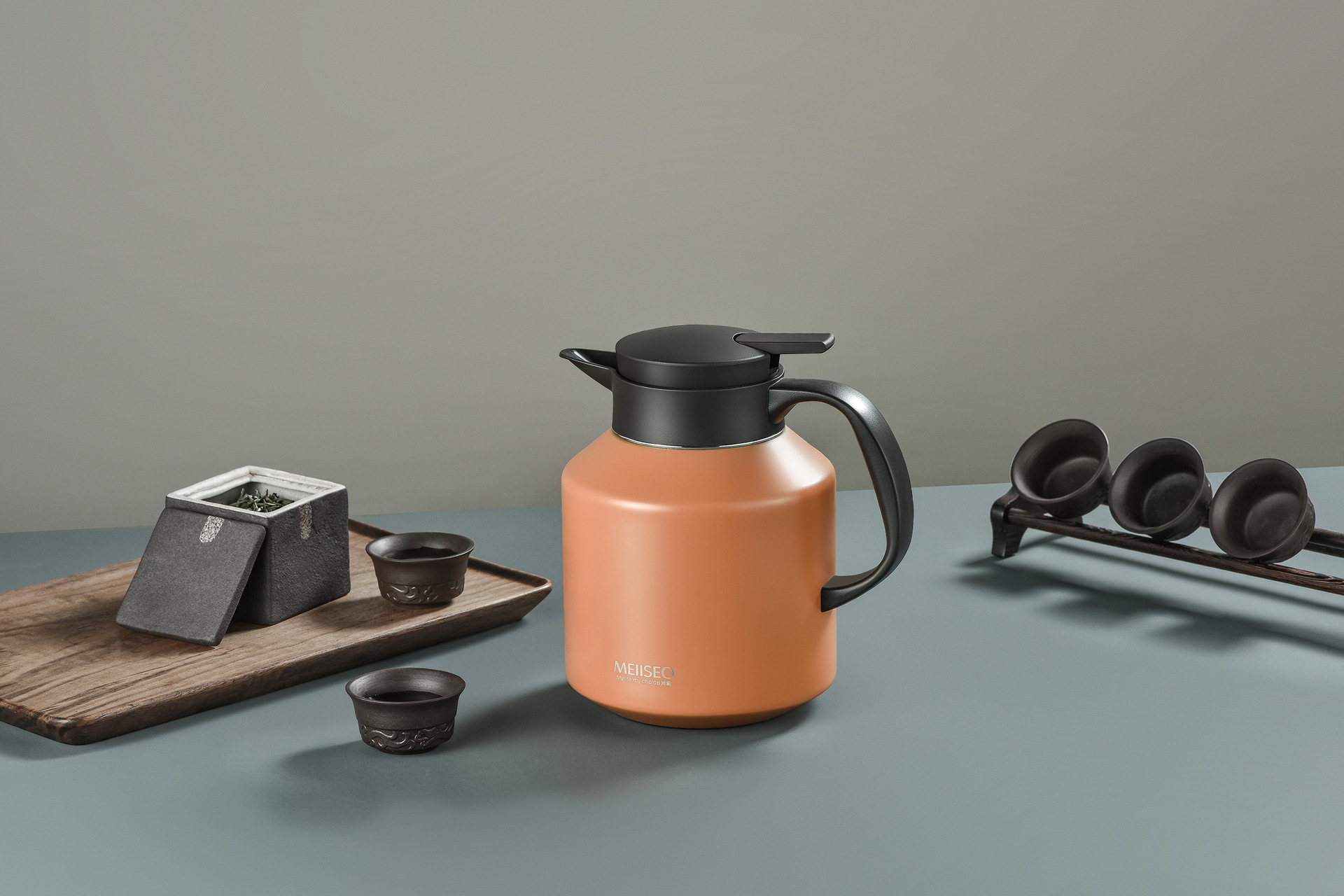 米索保温套装m系列按钮式真空保温壶办公家用316钢茶水分离杯子