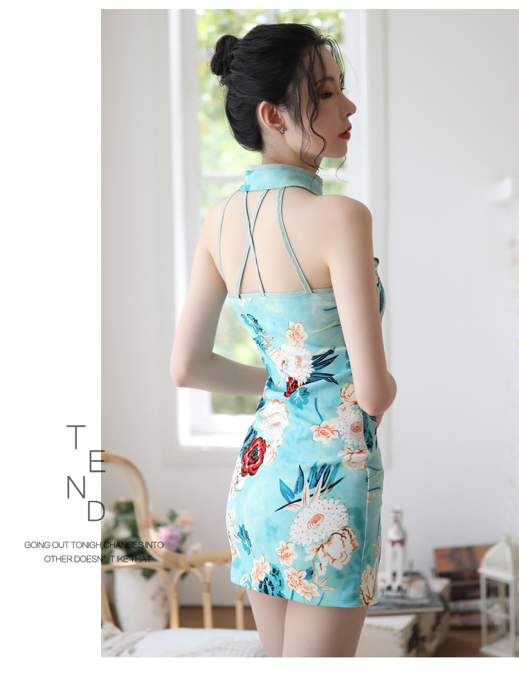 柠檬物语情趣内衣时尚印花性感镂空露背印花旗袍开叉制服诱惑8983