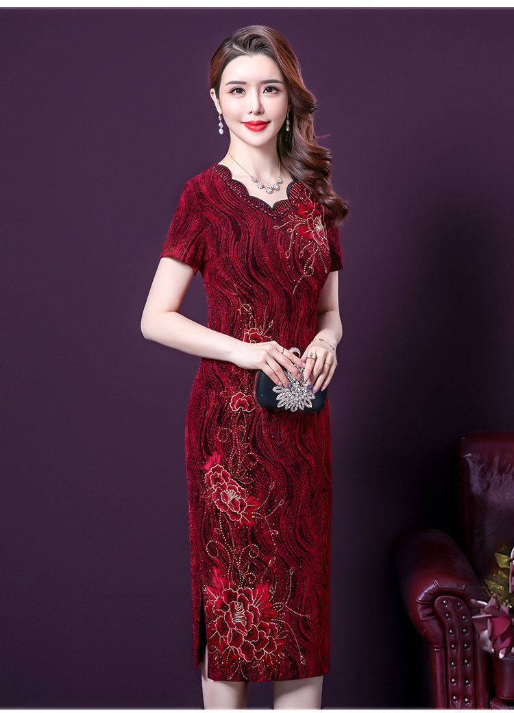 妈妈装夏季新款高贵优雅喜婆婆结婚礼服丈母娘连衣裙货号ym8312