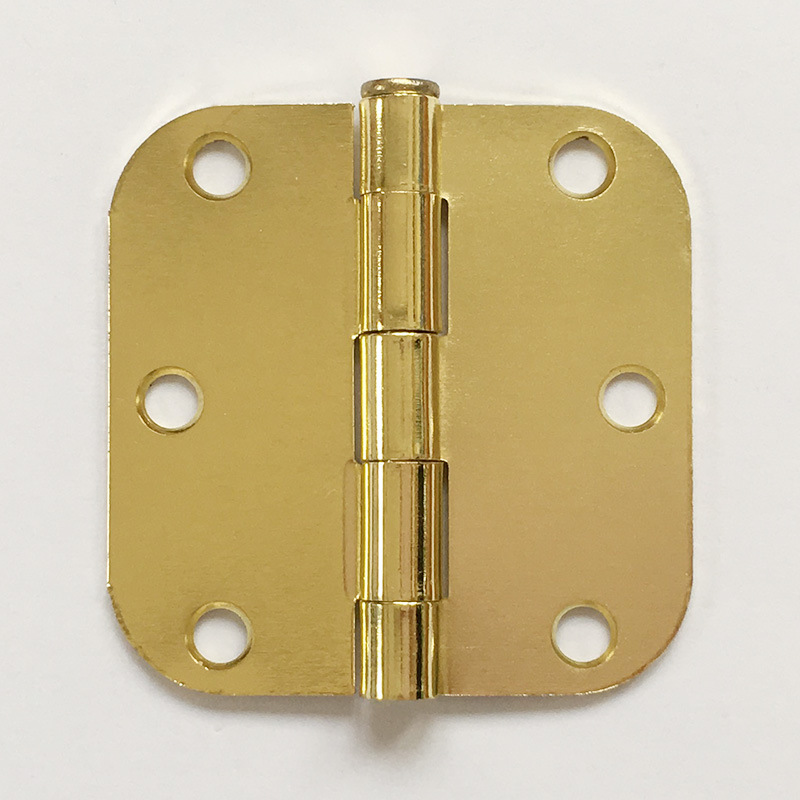 美式民用铰链 3寸金色电镀光亮铜平开合页 室内门方形圆角铁折页