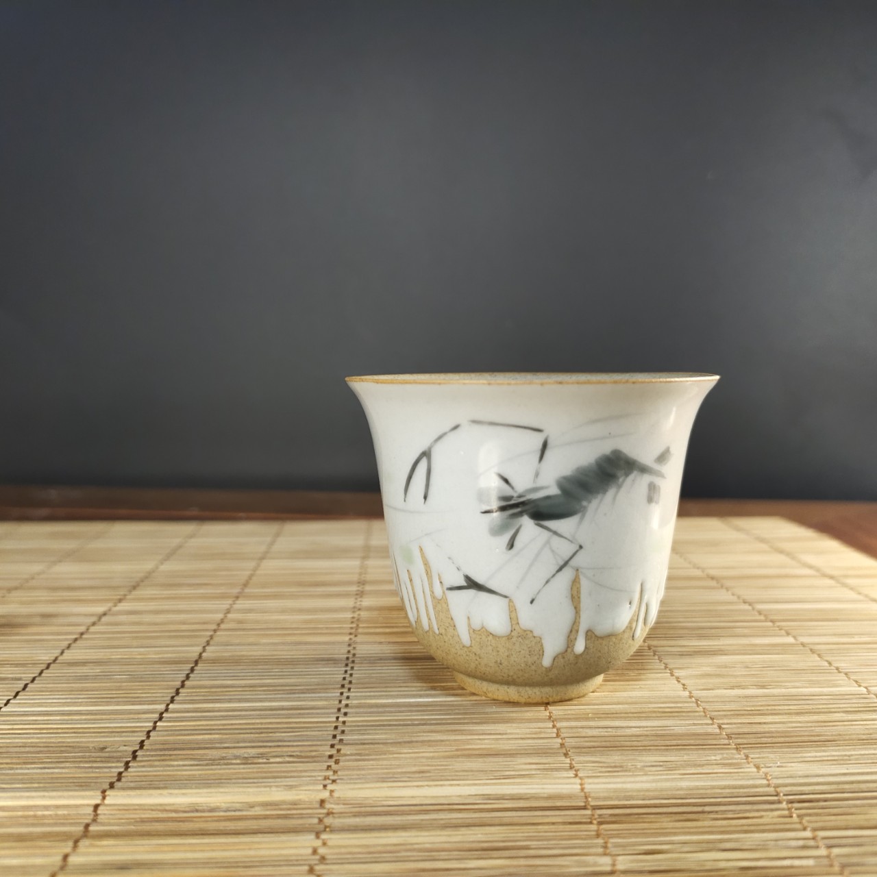 柯文标手绘压手杯反口杯功夫茶具复古仿古小茶杯70ml花鸟艺术茶杯