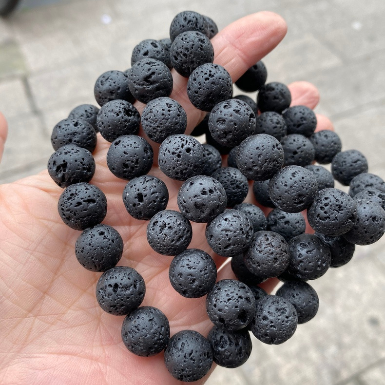 天然黑火山石手链 火山岩圆珠手串 厂家批发亚马逊热卖 跨境热销