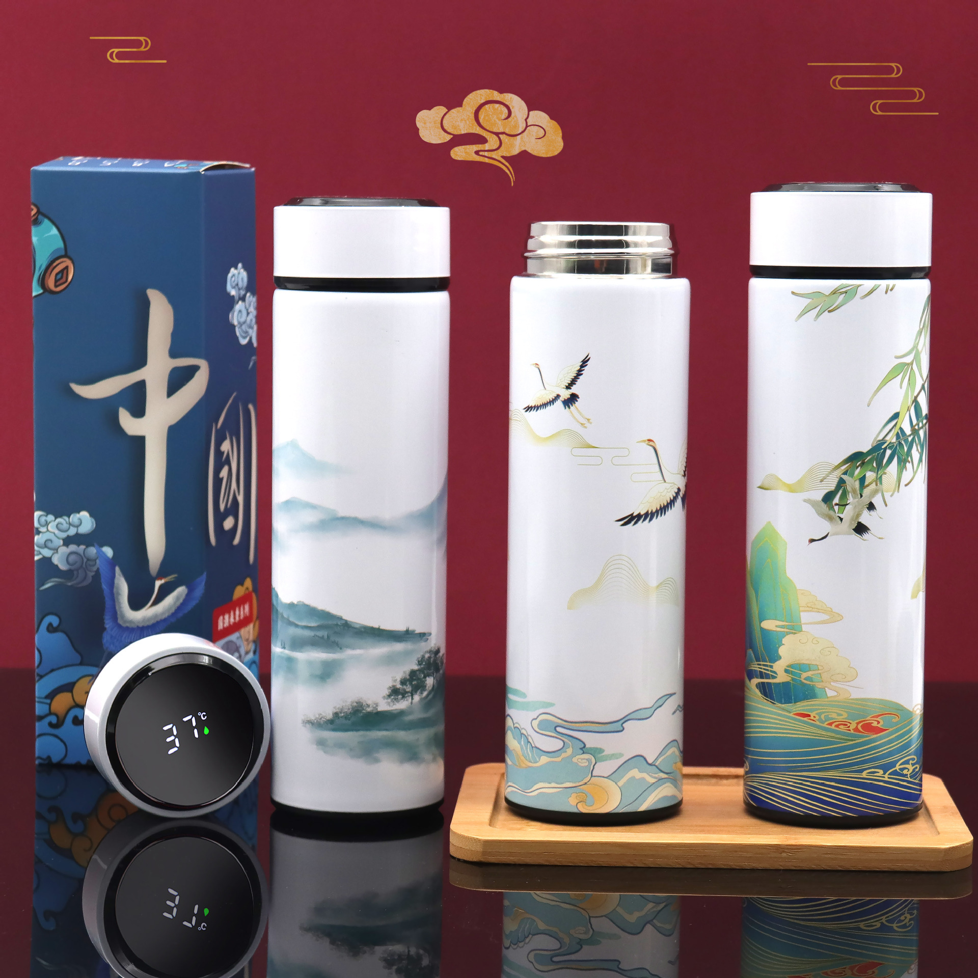 新款国潮ins智能保温杯中国风商务直身杯304不锈钢保温杯礼品定制