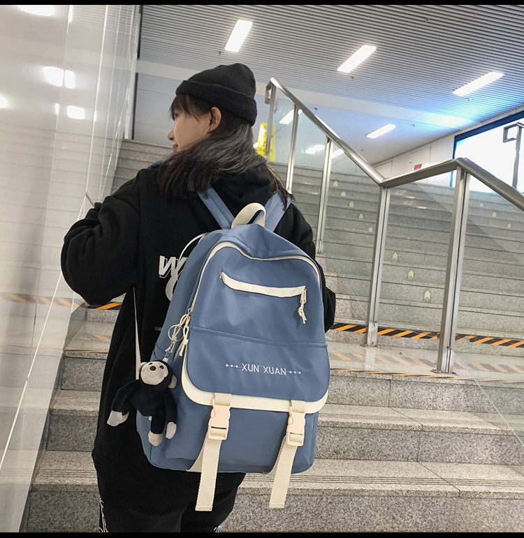 2020冬季新款少女书包双肩背高中生可爱森系ins风百搭撞色休闲包