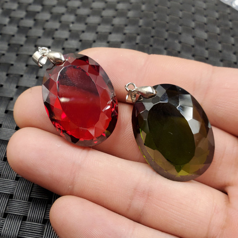 玉石挂件冰种锆石蛋面吊坠鸡血红锆石切面吊坠墨绿色锆石项链坠