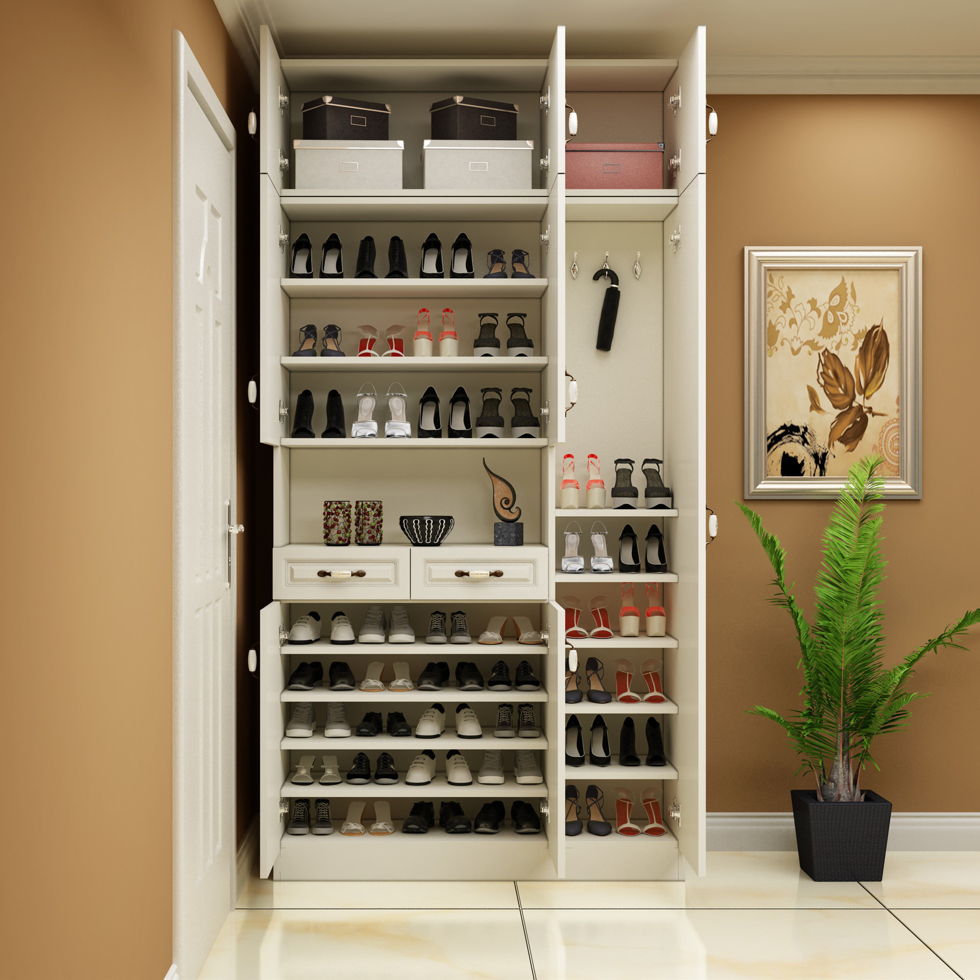 家用进门门口鞋柜到顶入门玄关柜一体靠墙定制整体超大容量省空间