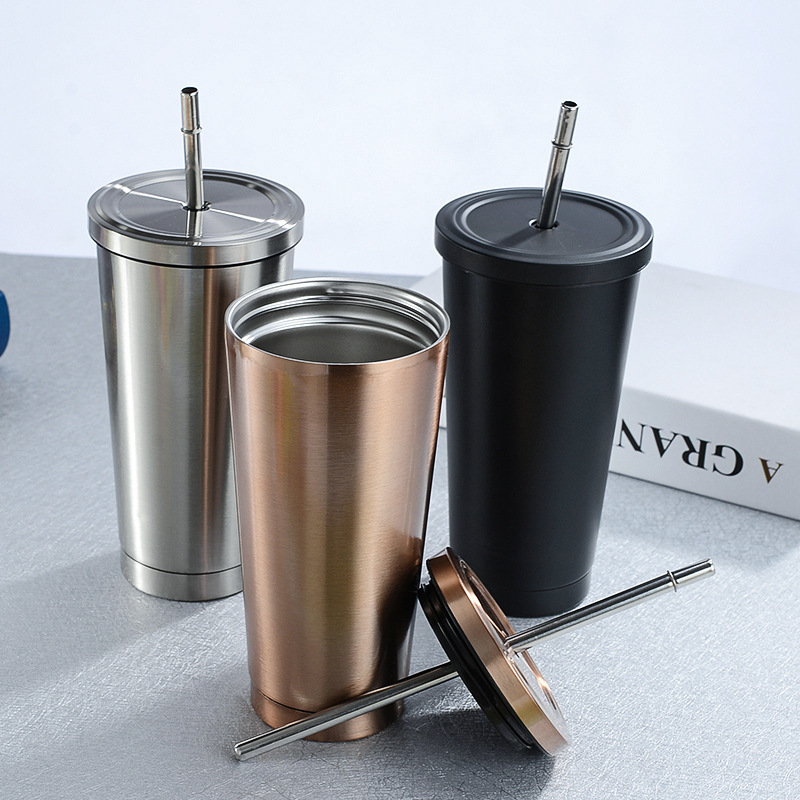 Stainless Steel Vacuum Cup Set Cup with Straw 304 Double Wall Water Bottle Gift Advertising Lettering Logo Star Bar Cup