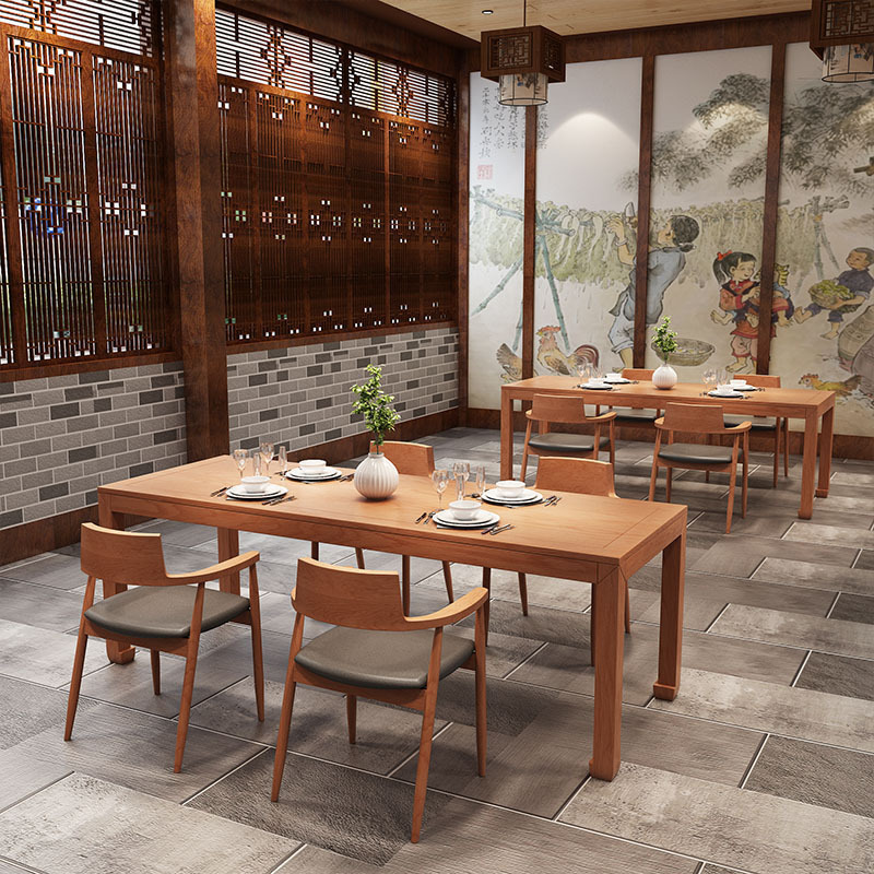 中式茶餐厅四人位成套餐桌椅客栈古风全实木餐桌主题餐厅桌椅批发