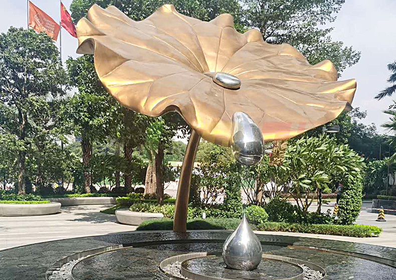 力必特水池景观不锈钢荷叶雕塑园林小区酒店金属荷花售楼部摆件