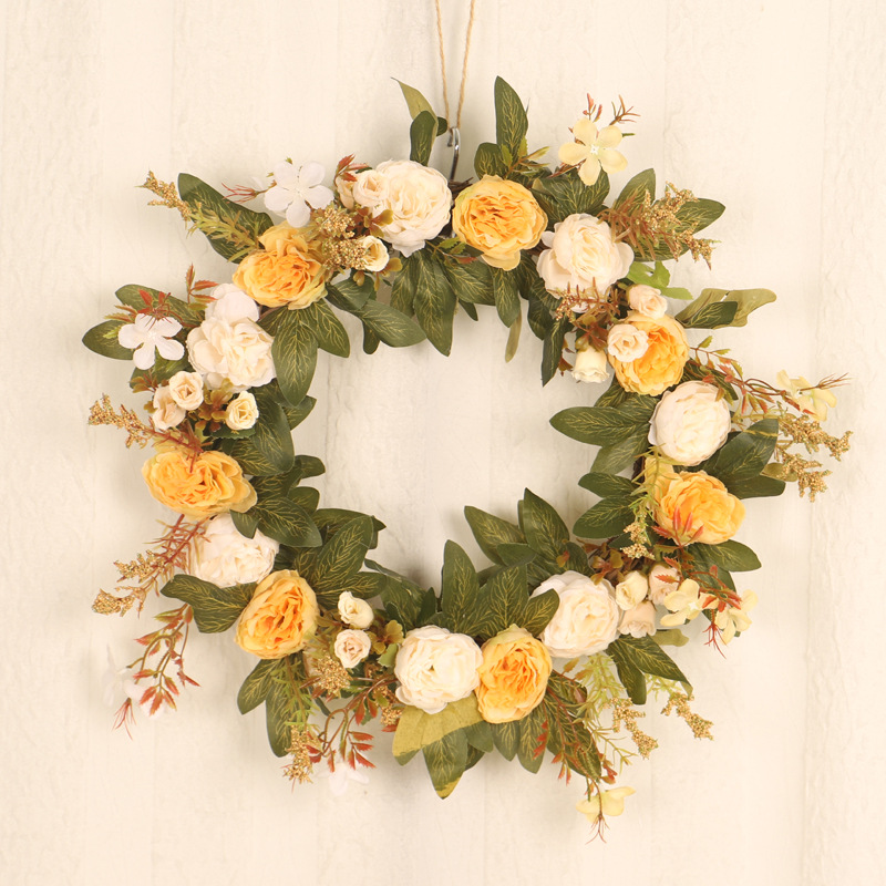 鸿禹 仿真秋牡丹花圈花环仿真植物藤圈牡丹壁挂春色节日装饰批发
