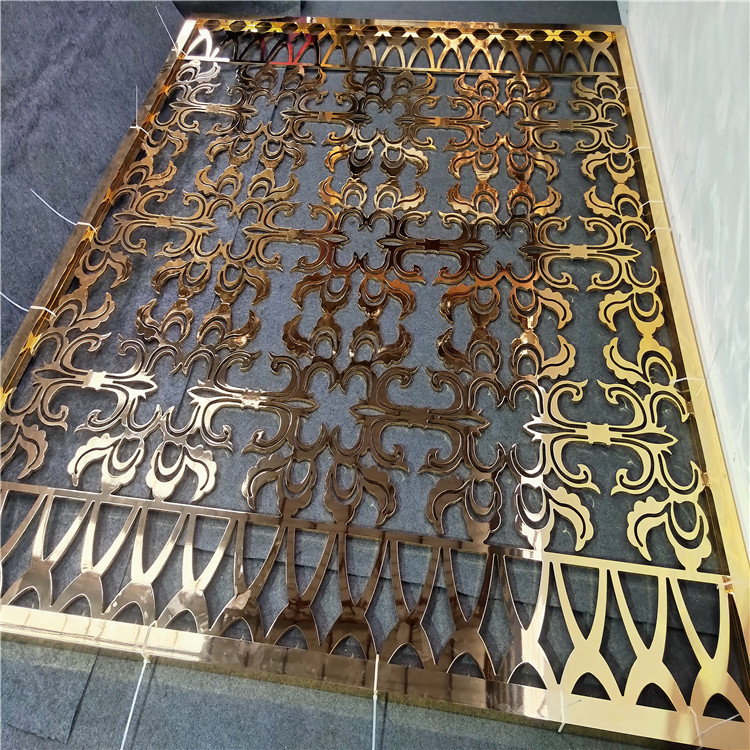 欧式雕花K金屏风别墅酒店装饰铝艺玄关镂空花格隔断背景墙