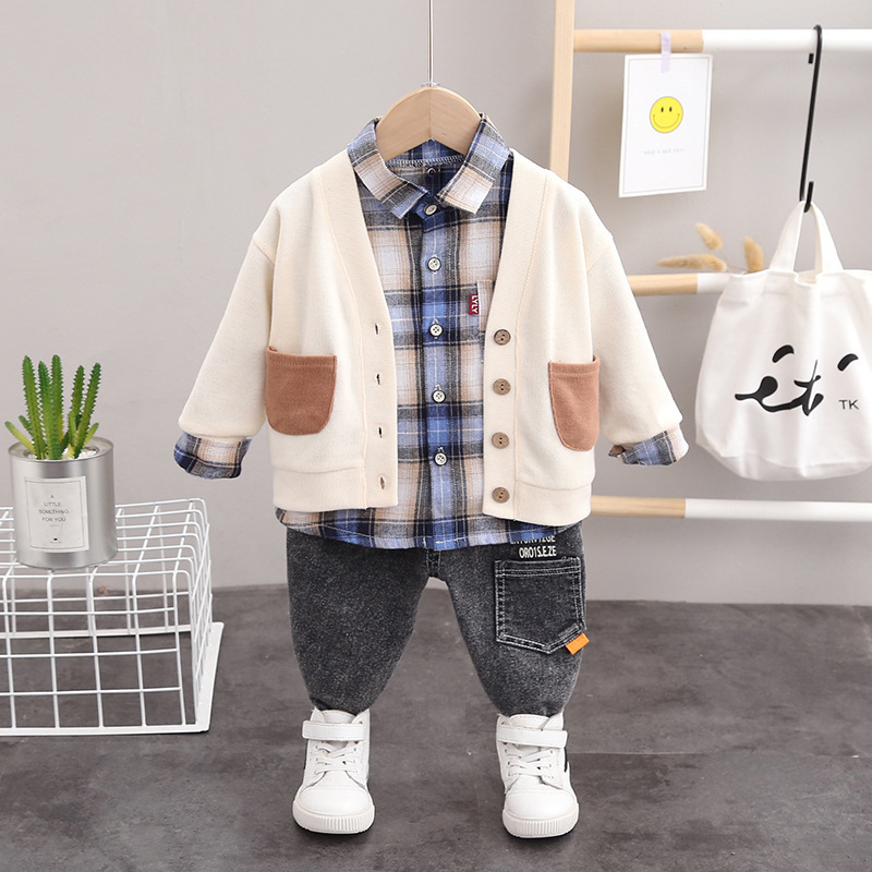 2021 Spring New Children Three-Piece Wholesale Children's Korean-Style Fashionable Sweater Coat Boys' Knitting Cardigan