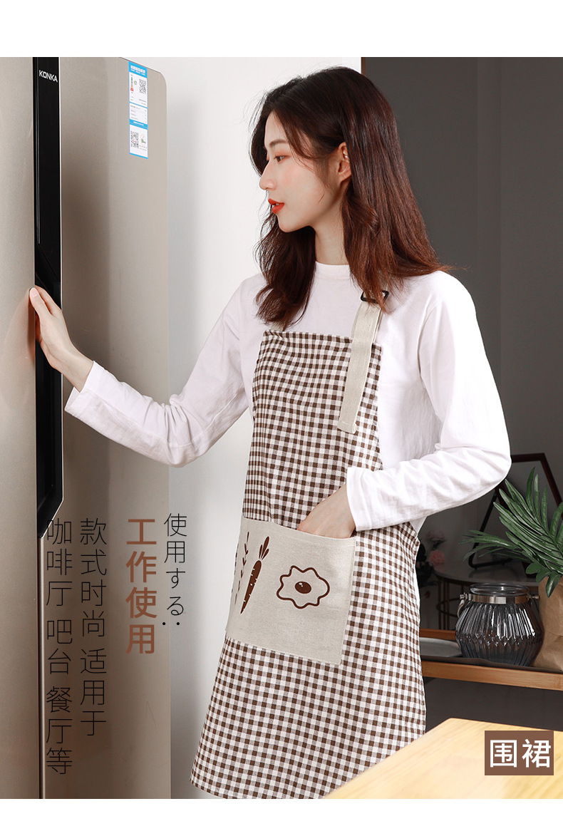 棉麻围裙罩衣大人女时尚加厚家用厨房围腰防油污可爱长袖工作服冬