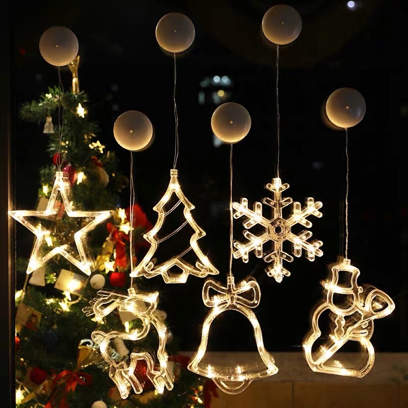 跨界专供亚克力led圣诞老人铛吸盘灯 房间橱窗布置装饰字母灯彩旗