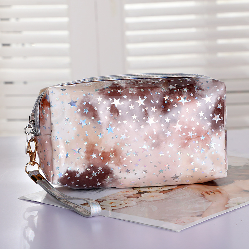 New Cosmetic Bag Creative Ins Tie-Dye Gradient Clutch Cute Girl Star Sequins Waterproof Storage Bag