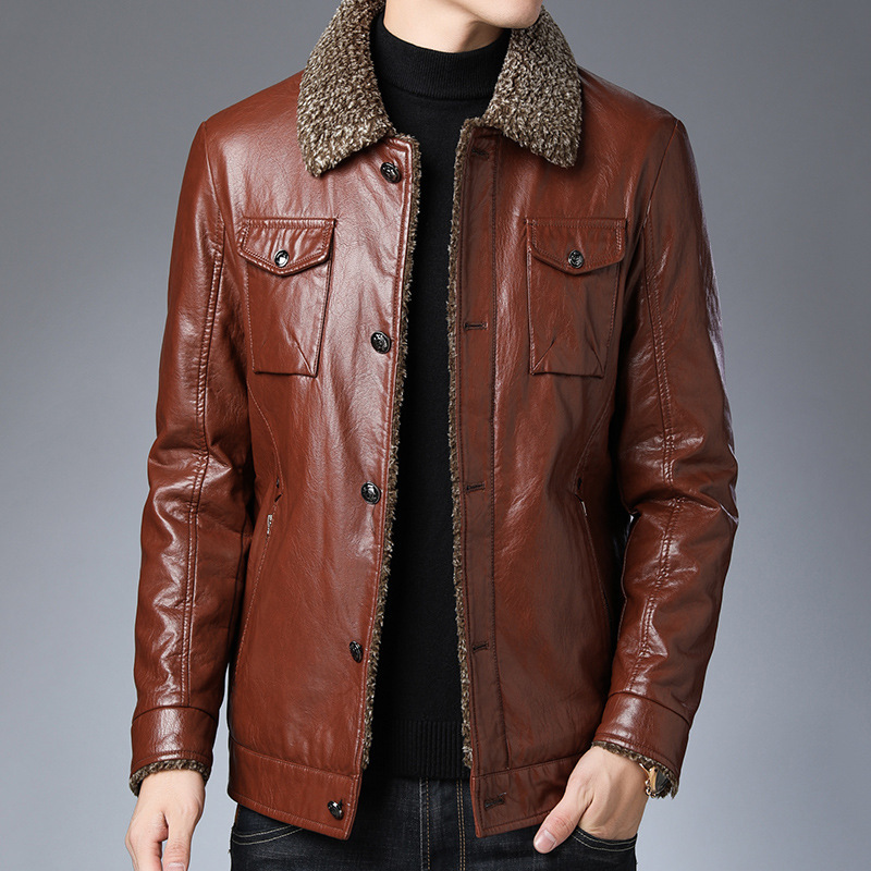 皮衣皮夹克2020休闲加绒保暖新款外套单排扣纯使毛领拉链口袋服装