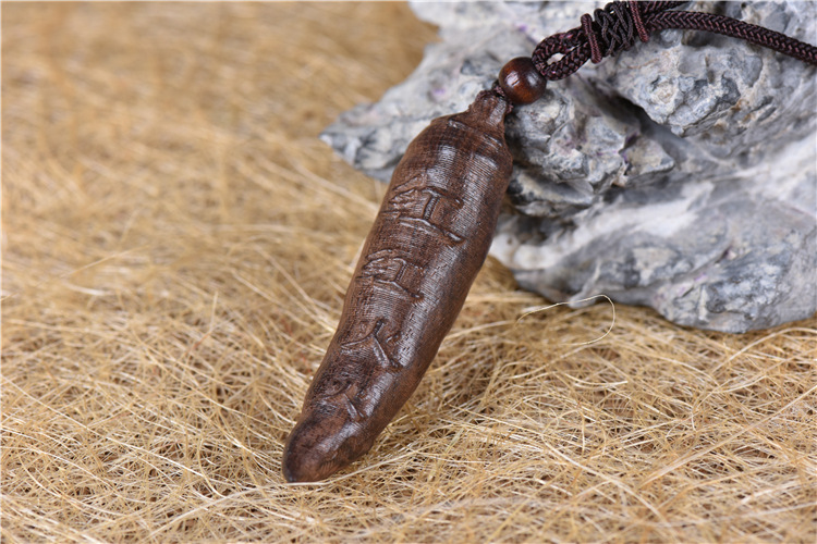 沙尘木手把件雕刻项链女黑檀木毛衣链皮黑长鱼挂件坠棉麻服饰项链