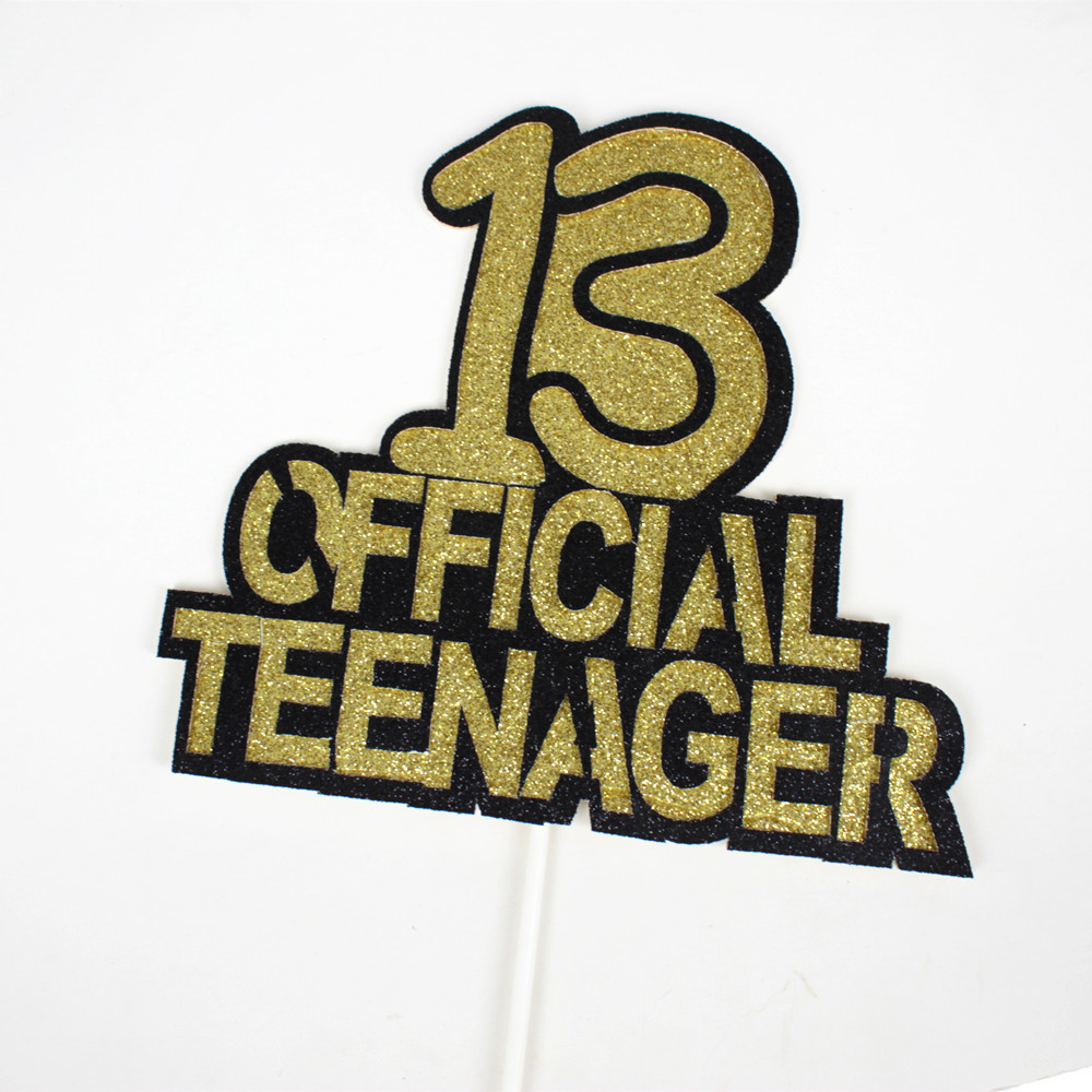 13岁teenager生日蛋糕插牌黑金色数字系列蛋糕装饰纸质插件
