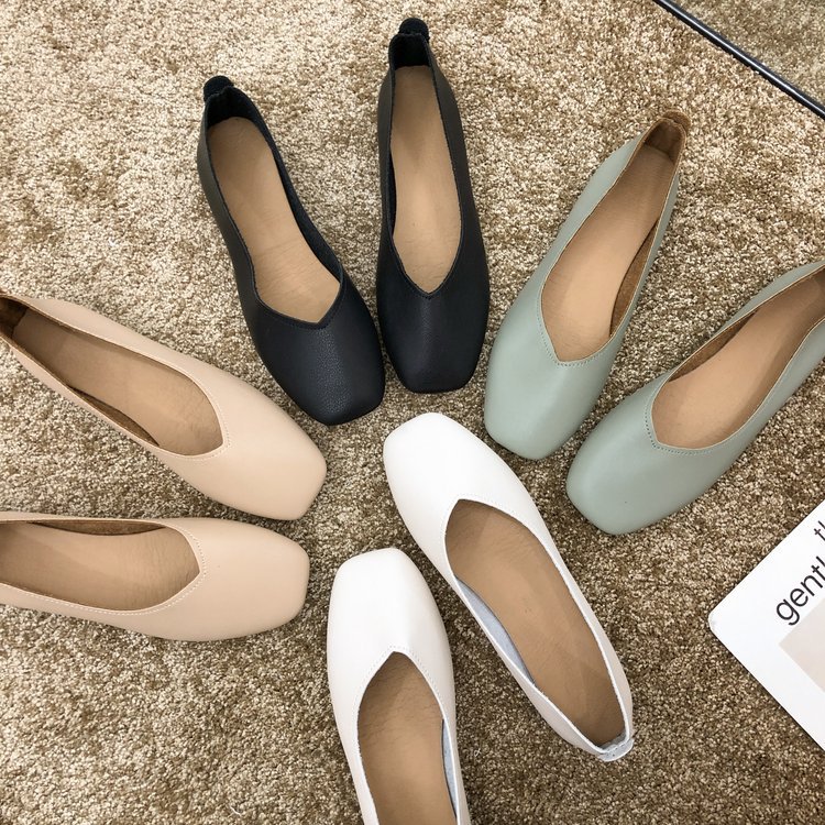 Pumps Women's 2021 Autumn and Summer New Fashion Korean Style Square Toe Low-Cut Flat Shoes Fairy Style Soft Bottom Slip-on Pumps