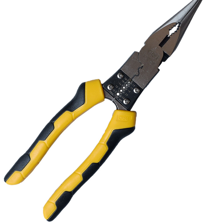 得力尖嘴钳多功能9寸加长电工剥线钳压接剪切多用钳工业级crv铬钒