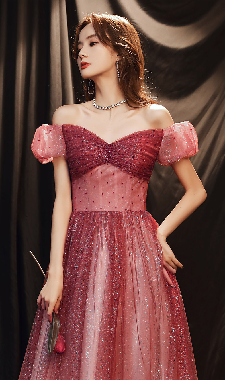 敬酒服2020新款星空仙气一字肩晚礼服宴会主持气质礼服裙订婚年会