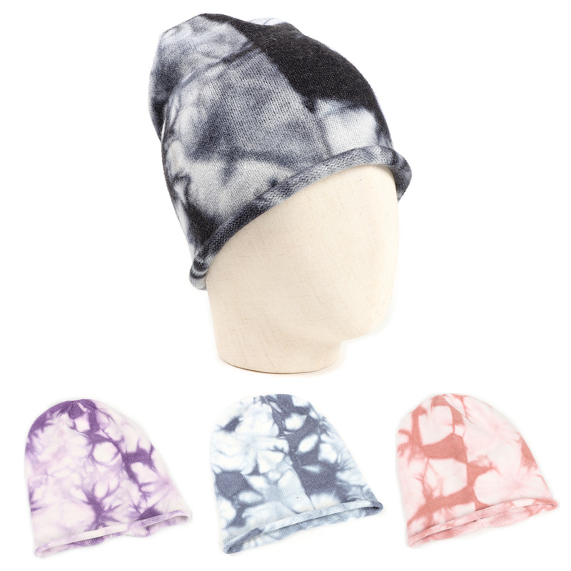 Foreign Trade Popular Style Tie-Dye Woolen Cap Men's and Women's Autumn and Winter Warm Outdoor Curling Pile Heap Cap Hip Hop Knitted Pullover Beanie Hat