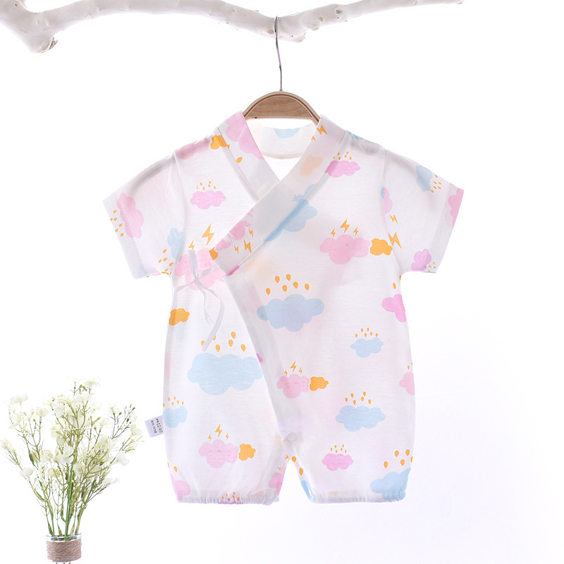 Baby Jumpsuit Summer Combed Cotton Printed Korean Style Baby Romper Lightweight Breathable Men and Women Baby Short Sleeve Kimono Baby Clothes