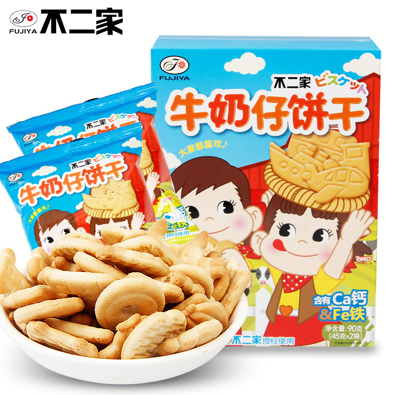 不二家牛奶仔饼干90g儿童零食牛奶味动物饼干手指饼干代餐零食