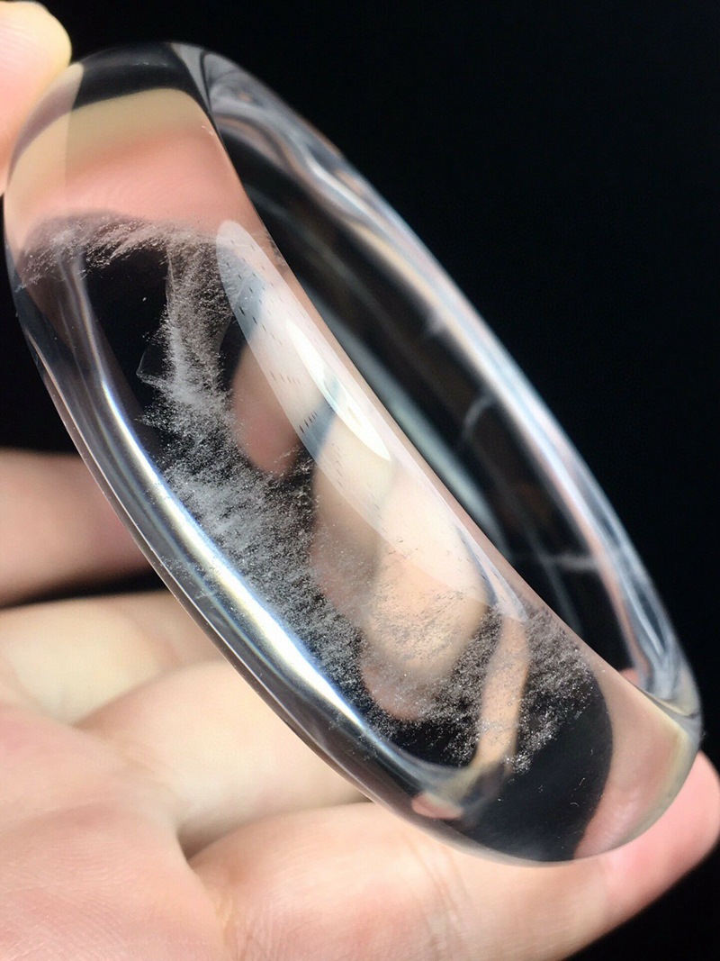 丹利水晶 白水晶手镯 白水晶加宽手镯 棉絮少