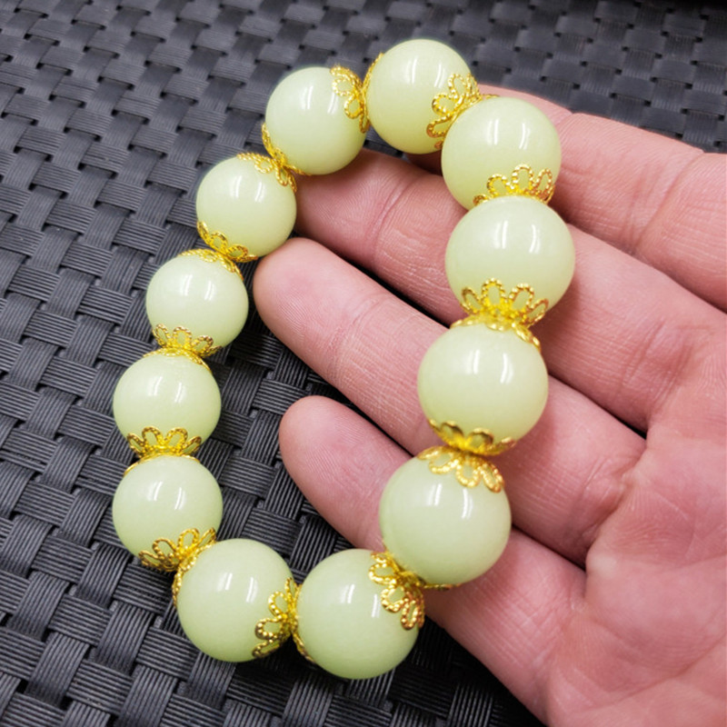 玉龙玉器人造夜光石手链豆绿色仿玉石手链饰品手链手串