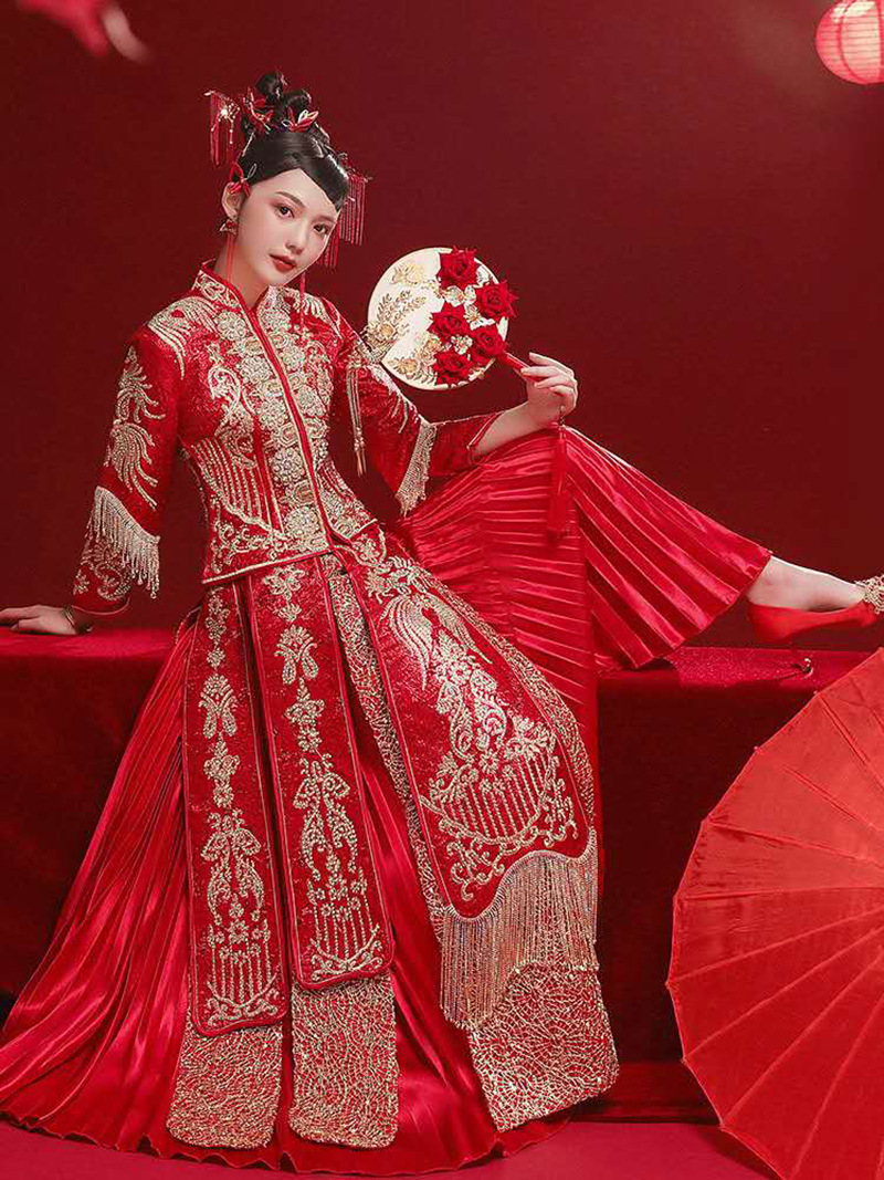 复古秀禾服22印度丝华丽珠钻新婚礼袍舞厅迊宾庆宴旅游影余潇潇