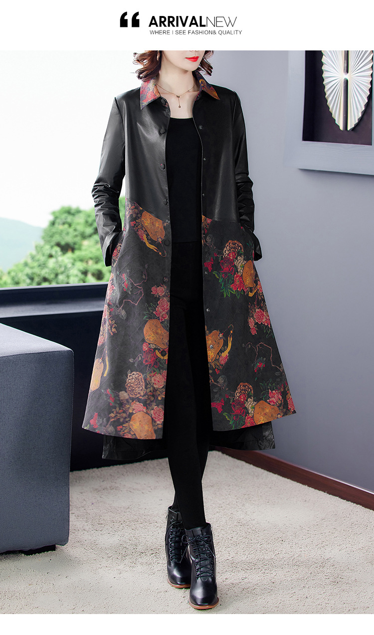 复古风绵羊皮拼真丝香云纱风衣外套货号am8759