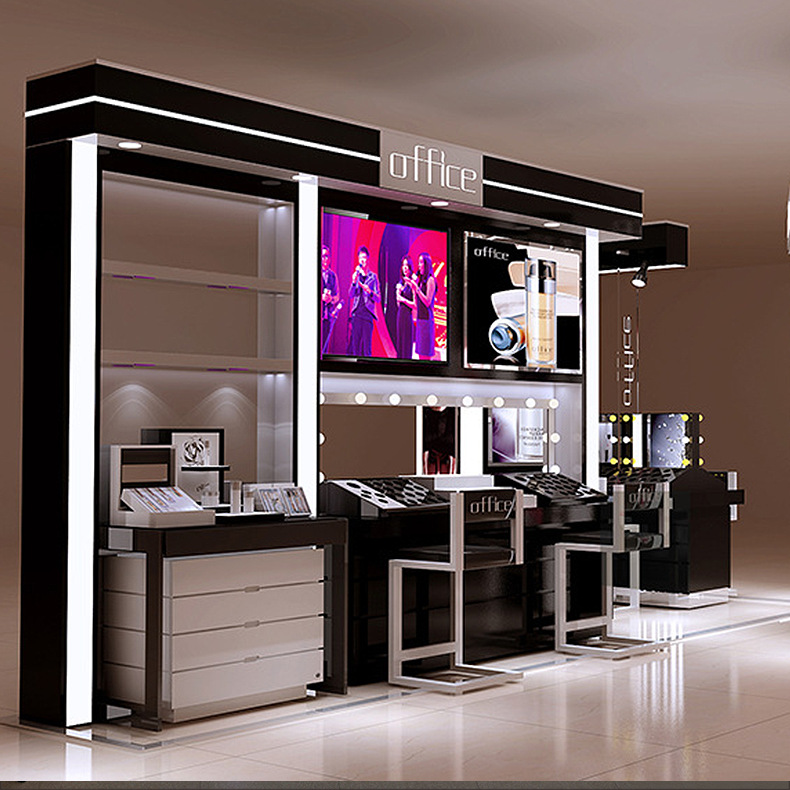 商场化妆品展示柜 工厂定制高档木质烤漆化妆品展柜 彩妆柜精品柜