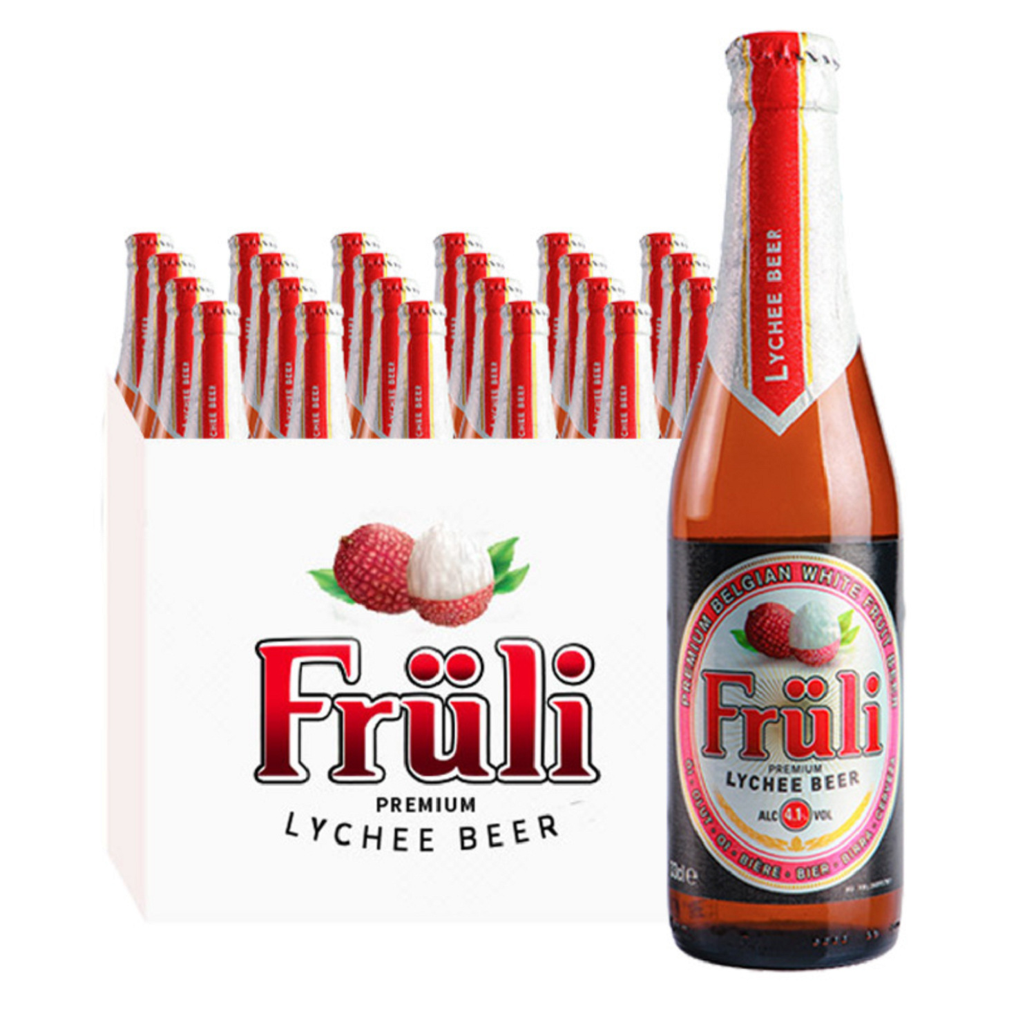 比利时进口 芙力啤酒荔枝味330ml*24瓶整箱 fruli精酿果味酒批发