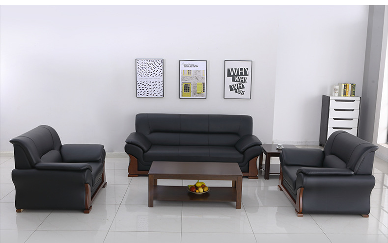 可午休舒适软扶手办公室沙发三人位单座组合商务会客皮革沙发政企单位