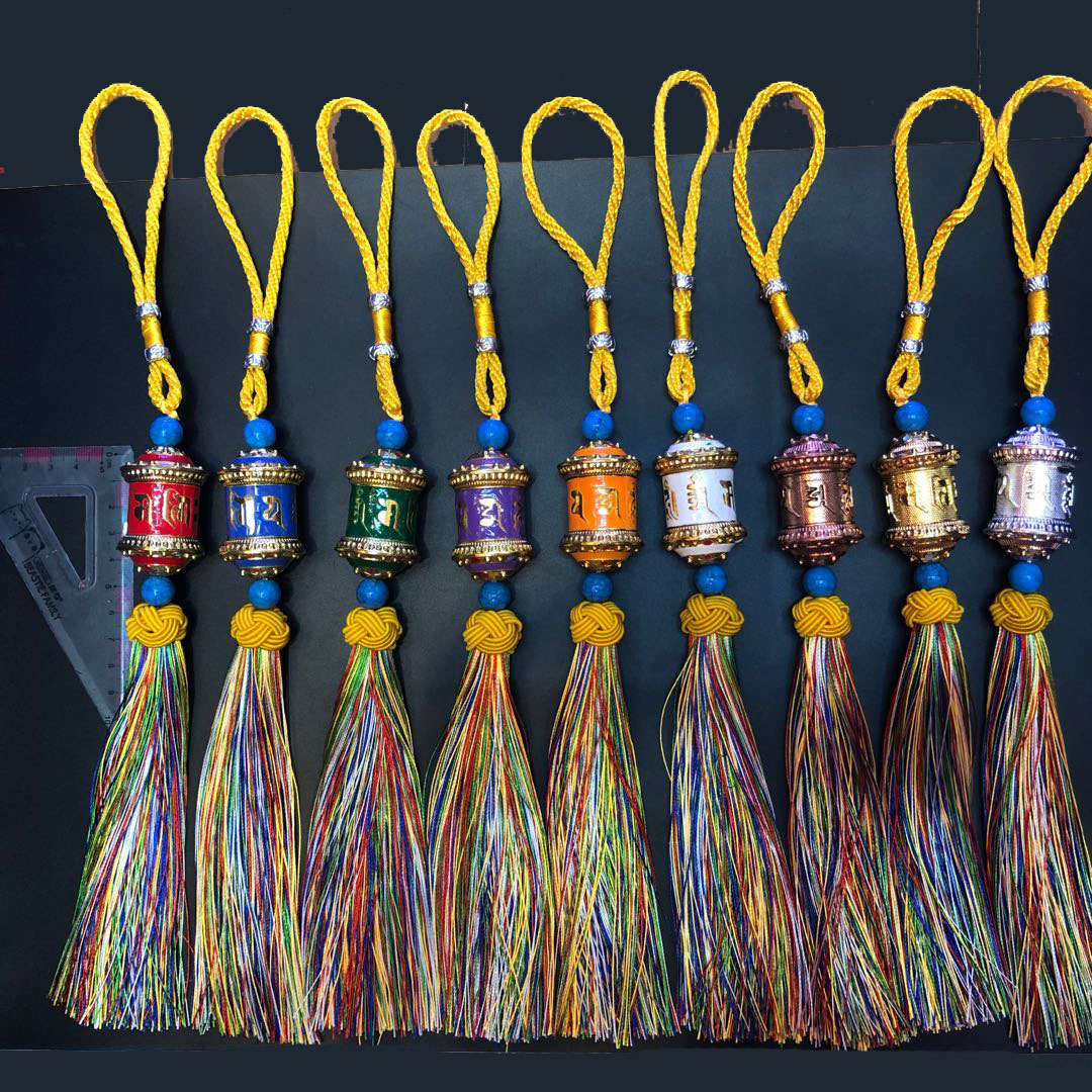 藏式五色线彩线编织保平安中国结纯手工五彩金刚结转经筒汽车挂件