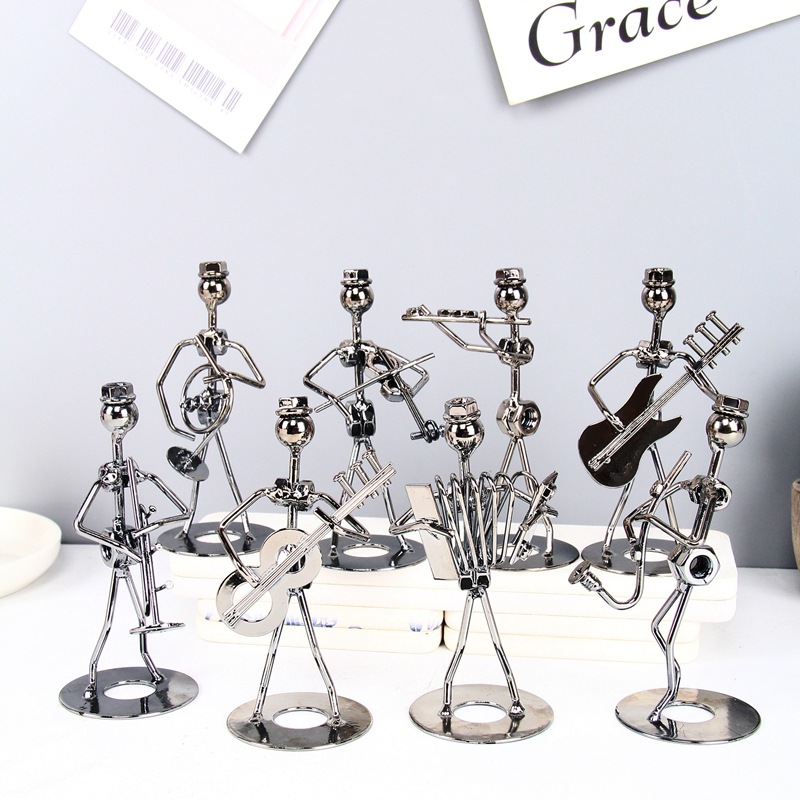 创意铁艺人偶摆件 小铁人乐队铁丝人物摆设音乐人偶家居模型批发