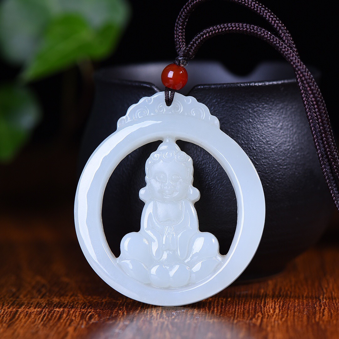 新疆和田玉镂空挂件宝宝佛吊坠男女款天然白玉吉祥佛玉佩玉坠挂坠