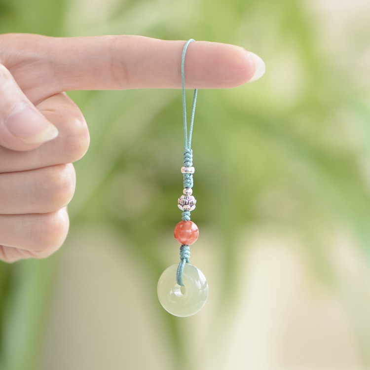 天然和田玉平安扣手机链挂件16mm左右原创diy女款搭配蜜蜡南红